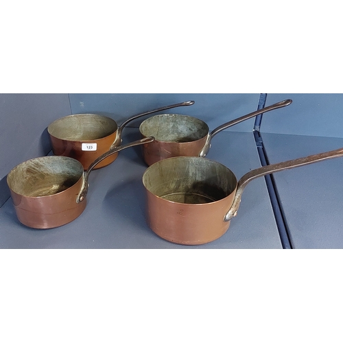 123 - 4 Copper & Brass Saucepans