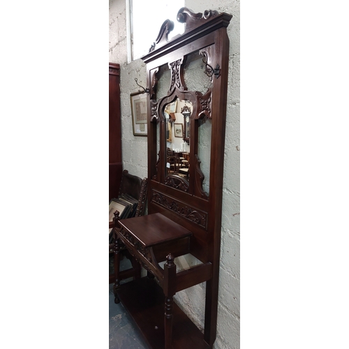 144 - Victorian Mahogany Mirror Back Hallstand - C. 92cm W x 36cm D x 223cm H