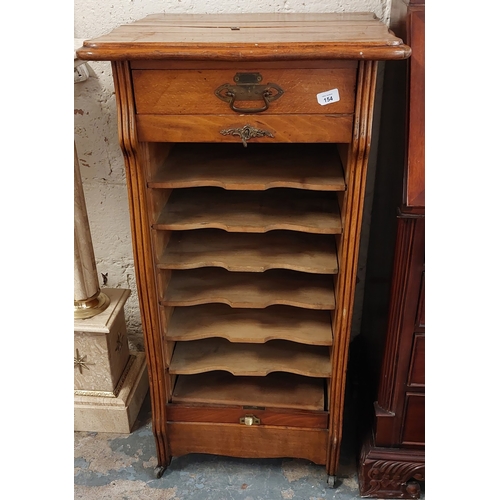 154 - Edwardian Tambour Front Shelved Sheet Music / Filing Cabinet - C. 58cm W x 58cm D x 107H