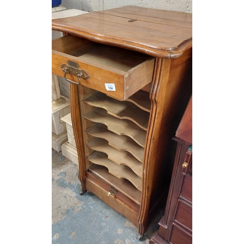 154 - Edwardian Tambour Front Shelved Sheet Music / Filing Cabinet - C. 58cm W x 58cm D x 107H