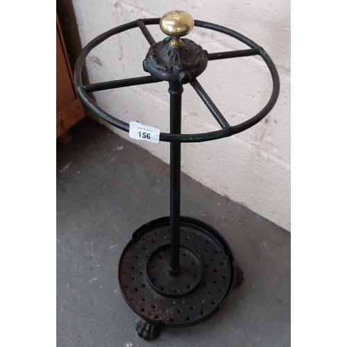 156 - Victorian Cast Metal Umbrella Stand with Brass Final - C. 76cm H