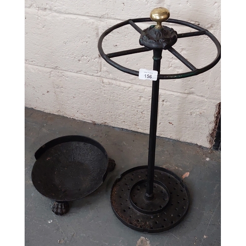 156 - Victorian Cast Metal Umbrella Stand with Brass Final - C. 76cm H