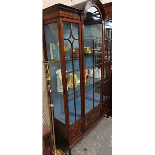 164 - Edwardian Mahogany Display Cabinet with Central Dome Top and Decorative Floral Painted Detail - C. 1... 