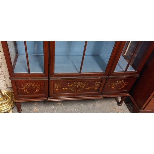 164 - Edwardian Mahogany Display Cabinet with Central Dome Top and Decorative Floral Painted Detail - C. 1... 