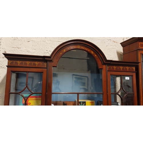 164 - Edwardian Mahogany Display Cabinet with Central Dome Top and Decorative Floral Painted Detail - C. 1... 