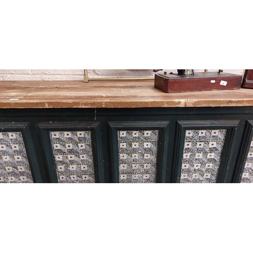 84 - Large Pine Top Counter with Mosaic Tile Panels to the front and sides - C. 293cm W x 67cm D x 104cm ... 