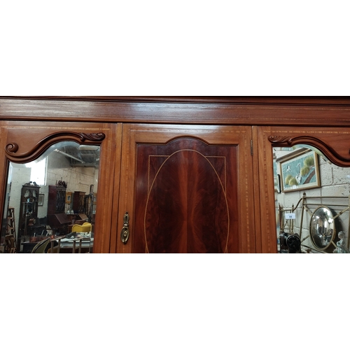 88 - Victorian Mahogany Inlaid Wardrobe. Central Door over 4 Drawers with Mirror Door to both Sides - Eac... 