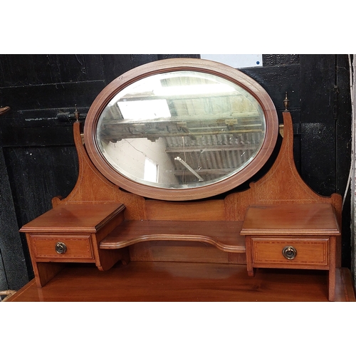 89 - Victorian Mahogany Inlaid Dressing Table, 2 over 2 Drawers with Brass Handles - C.108cm W x 52cm D x... 