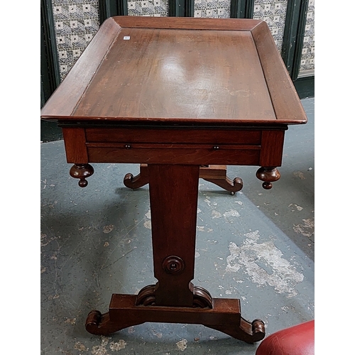 92 - Victorian Mahogany Library Table on Turned Stretcher Base with Extendible Drawer Shelf Sides - C. 10... 