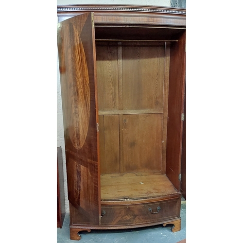 99 - Inlaid Mahogany Bow Front Wardrobe with Drawer - C. 112cm W x 54cm D x 205cm H