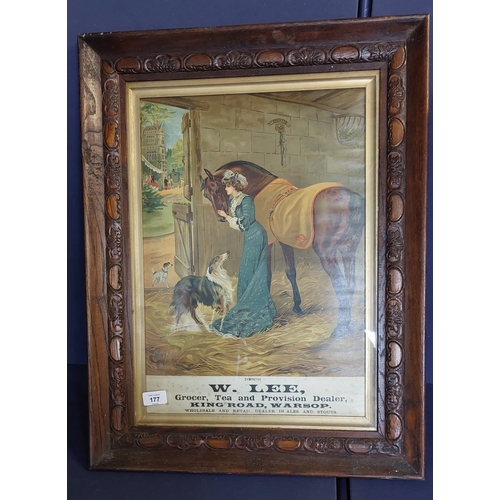 177 - Carved Oak Frame W Lee Grocer Advertisement