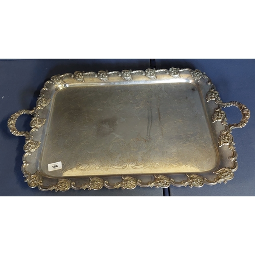 186 - Large Heavy Plated Serving Tray - C. 74cm x 46cm