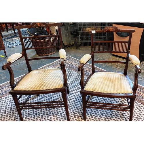 192 - Ladies & Gents Inlaid Armchairs by WJ Hicks