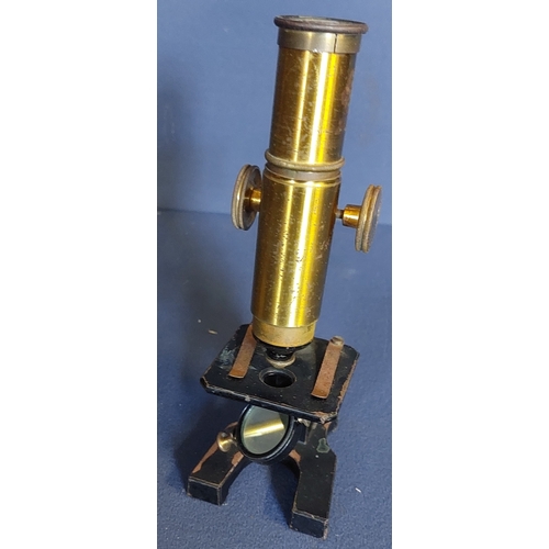 202 - Brass Microscope, Glass Plates & Brass Adjustable Angle Magnifier