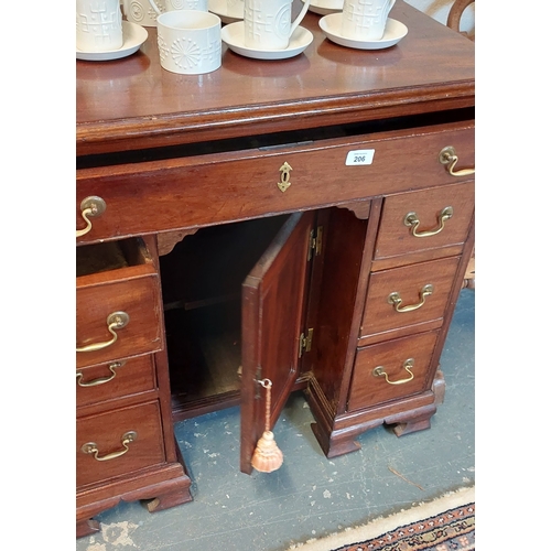 206 - Neat Victorian Mahogany Kneehole Writing Desk - C. 80cm W x 45cm D x 80cm H