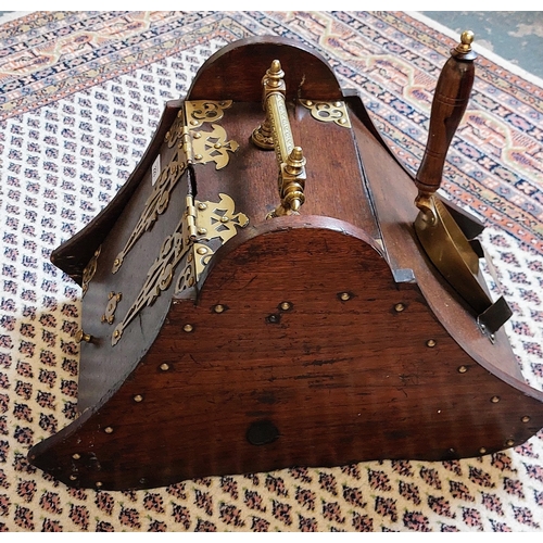 223 - Victorian Brass Bound Oak Coal Scuttle & Shovel