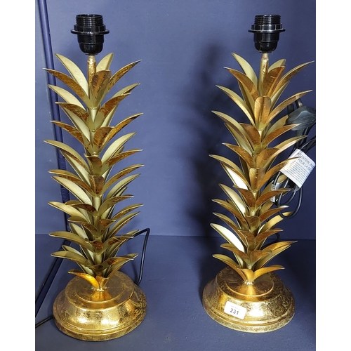 231 - Pair of Gilt Metal Leaf Table Lamps C. 72cm H