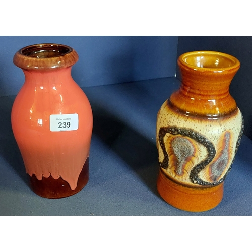 239 - 2 West German Scheurich Pottery Vases - C. 21cm H