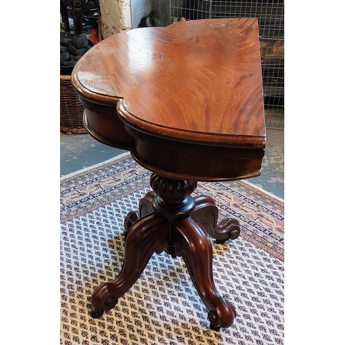 243 - Fold Over Leaf Mahogany Card Table with Gilt Tooled Leather Edging Sitting on Carved Scroll Pedestal... 