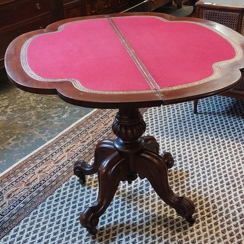 243 - Fold Over Leaf Mahogany Card Table with Gilt Tooled Leather Edging Sitting on Carved Scroll Pedestal... 