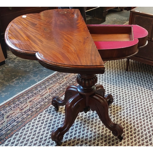 243 - Fold Over Leaf Mahogany Card Table with Gilt Tooled Leather Edging Sitting on Carved Scroll Pedestal... 