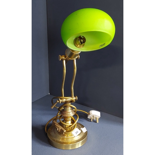 248 - Brass Bankers Angle Desk Lamp with Green Composite Shade