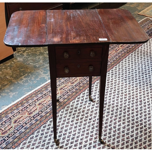 253 - Neat Georgian Drop Leaf Occasional Table on Castors with Hinged Drawer - C. 46cm D x 32cm W x 69cm H