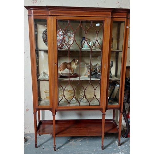 286 - Edwardian Breakfront Mahogany Astral Glazed Display Case - C. 123cm W x 46cm D x 176cm H