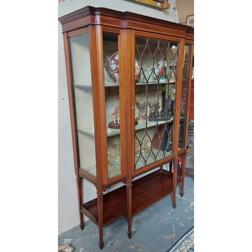 286 - Edwardian Breakfront Mahogany Astral Glazed Display Case - C. 123cm W x 46cm D x 176cm H