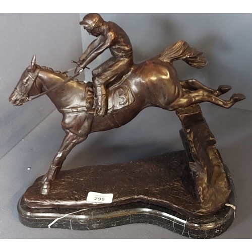 296 - Bronze Horse & Jockey on Marble Base