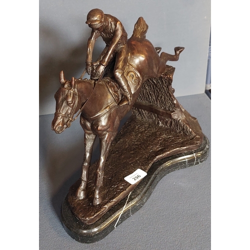 296 - Bronze Horse & Jockey on Marble Base