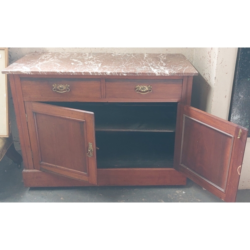 298 - Marble Top Washstand - 2 Drawer Over Cupboard - C. 107cm W x 54cm D x 80cm H