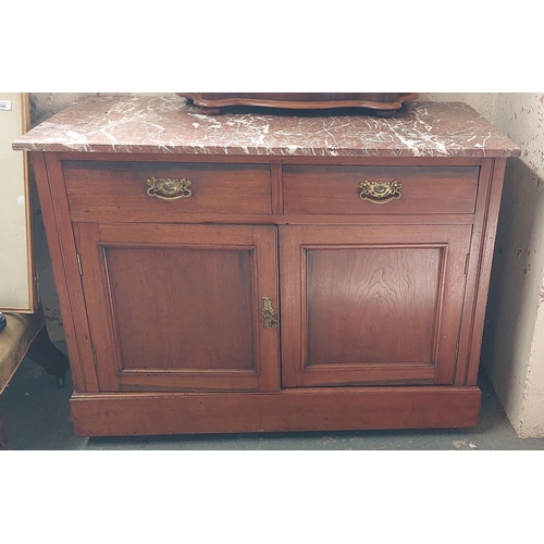 298 - Marble Top Washstand - 2 Drawer Over Cupboard - C. 107cm W x 54cm D x 80cm H