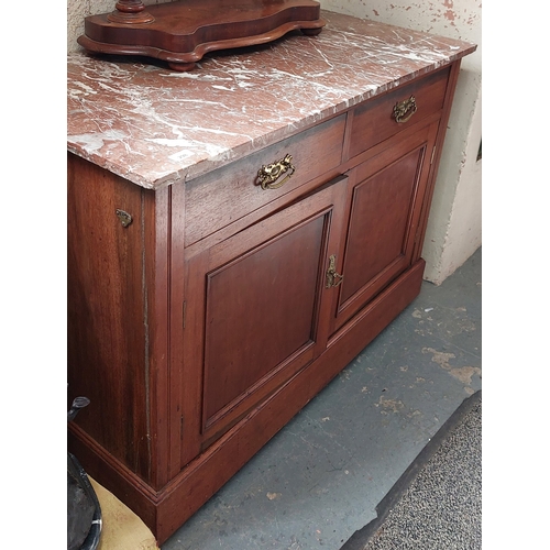 298 - Marble Top Washstand - 2 Drawer Over Cupboard - C. 107cm W x 54cm D x 80cm H