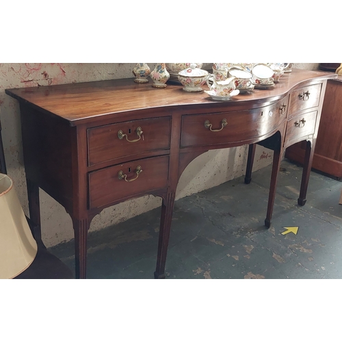 306 - 19th Century Mahogany Serpentine Front Sideboard with Brass Swan Neck Handles and Reeded Legs - C. 1... 