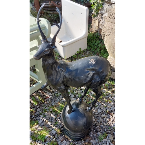 336 - Pair of Cast Iron Pier Tops of Standing Deer on Sphere - C. 90cm H