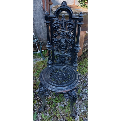 341 - Pair of Heavy Cast Iron Patio Chairs with Cameo Back Medallion - C. 94cm H