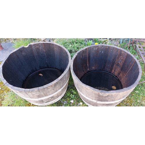 354 - Pair of Oak Half Barrels - C. 70cm W x 47cm H