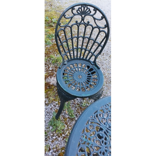 360 - Green Painted Metal Garden Table & Chair (Plus another chair for repair)