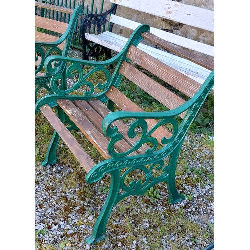 363 - Pair of Green Painted Metal End and Timber Garden Armchairs - C. 66cm W