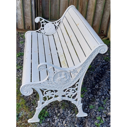 368 - Two Seater Garden Bench with Cast Iron Ends and Wooden Slats - C. 110cm W