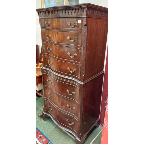 394 - Edwardian Mahogany Tallboy Chest on Chest with 4 over 3 Drawers and Serpentine Front - C. 72cm W x 4... 