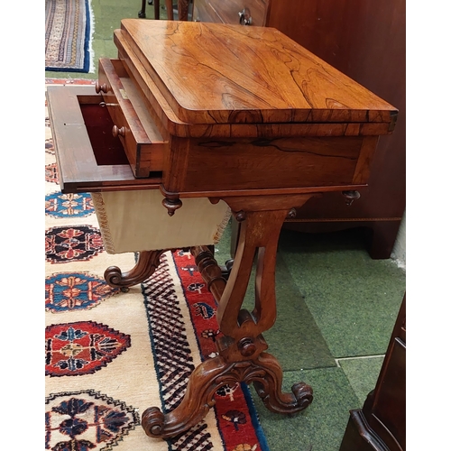 396 - Rosewood Games Table / Workbox on Scrolled Legs with Turned Stretcher