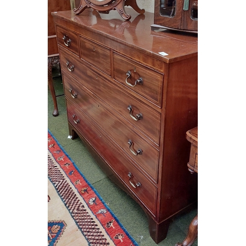 401 - Georgian Mahogany 3 Over 3 Drawer Inlaid Chest of Drawers with Brass Handles - C. 120cm W x 54cm D x... 