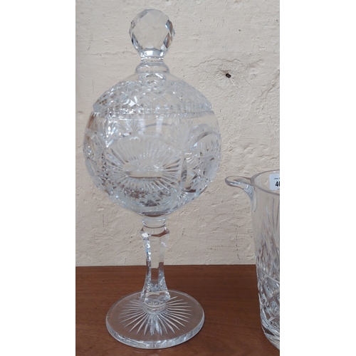 407 - Cut Glass Ice Bucket & Tall Lidded Bowl