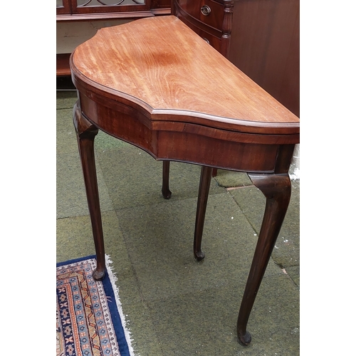 412 - Mahogany Turn Over Leaf Half Moon Card Table with Extendable Leg Support containing Drawer - C. 85cm... 