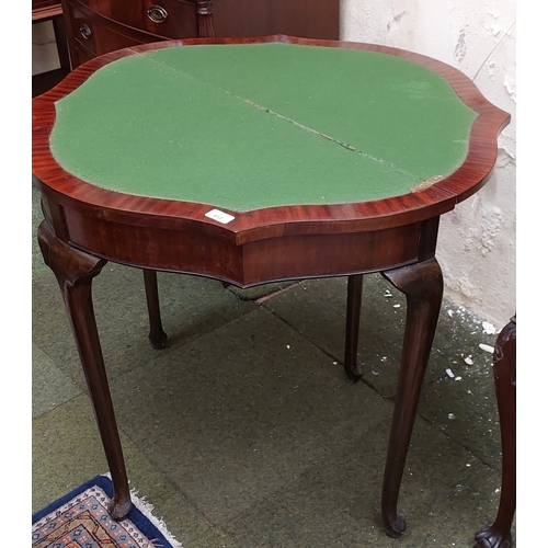 412 - Mahogany Turn Over Leaf Half Moon Card Table with Extendable Leg Support containing Drawer - C. 85cm... 