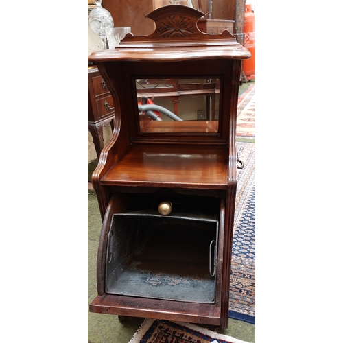 432 - Edwardian Mahogany Carved Front Coal Locker with Mirror Back