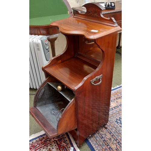 432 - Edwardian Mahogany Carved Front Coal Locker with Mirror Back