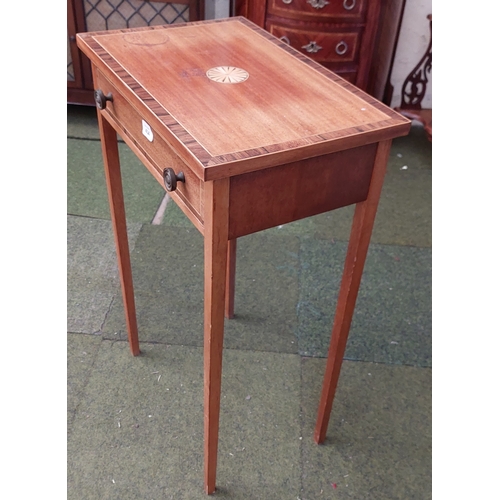 434 - Neat Crossbanded and Inlaid Occasional Table with Drawer on Tapered Legs - C. 49vm W x 32cm D x 76cm... 